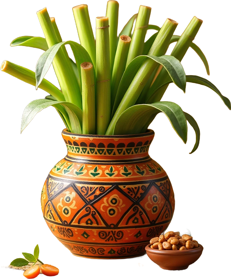 Traditional Pot with Bamboo Sticks and Nuts